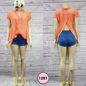 BKEred small orange open back sheer blouse ( 5 for $20 )
